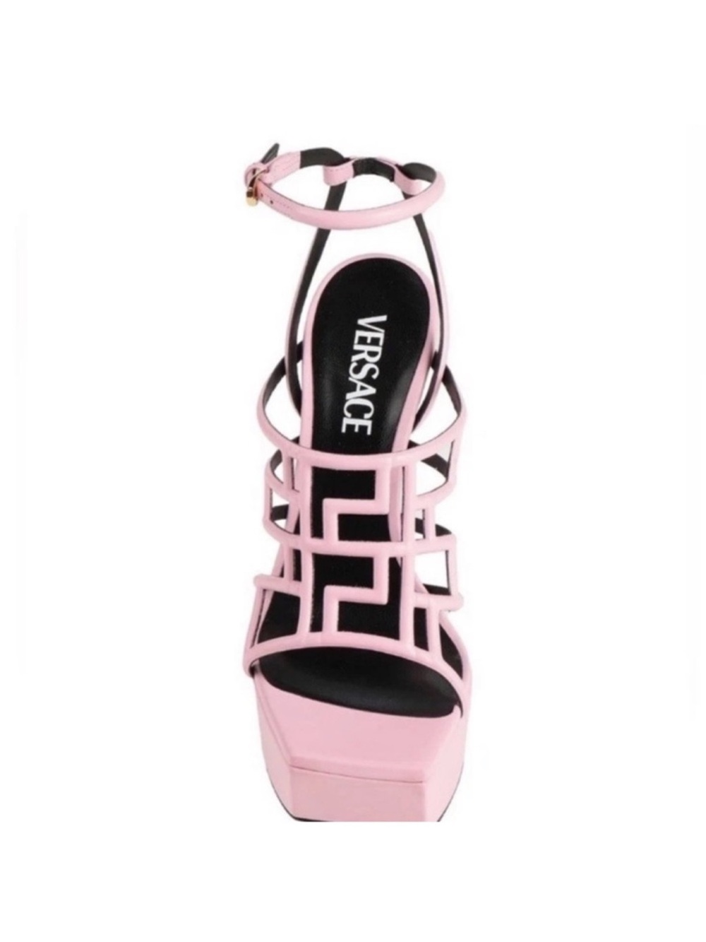 New! VERSACE Greca Maze Pink Leather Platform Sandals Heels IT 38 - Picture 4 of 13